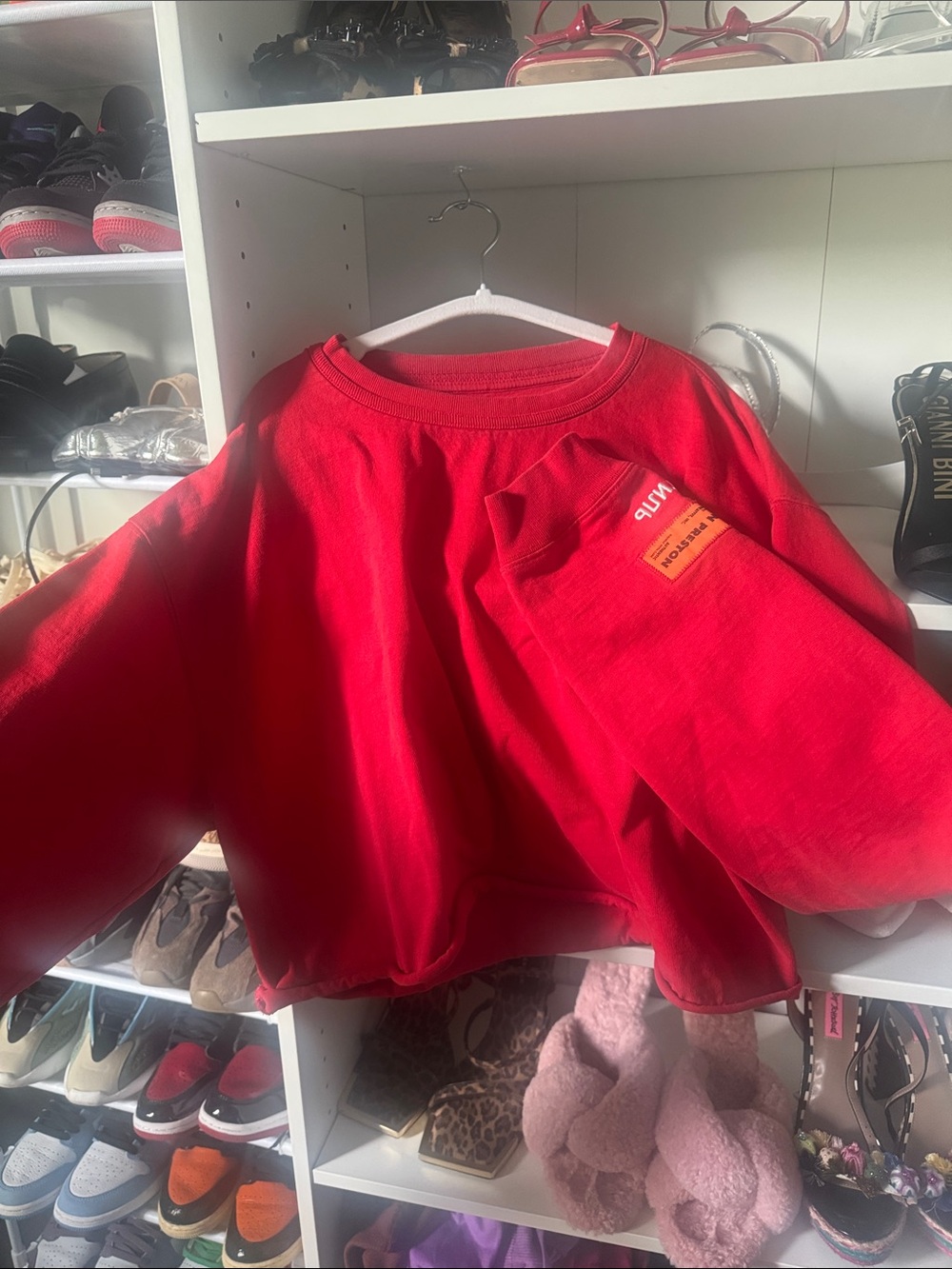 Heron Preston Red Cropped Shirt with Sleeve Patch